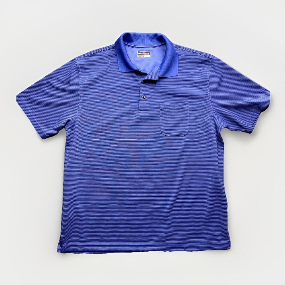 Grand Slam Polo Shirt Mens XL Blue Short Sleeve Golf Pinstripe Heavy Cotton